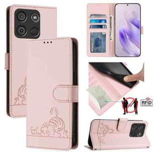 For itel A60 / A60S Cat Rat Embossed Pattern RFID Leather Phone Case with Lanyard(Pink)