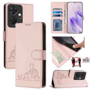 For itel P55+ Cat Rat Embossed Pattern RFID Leather Phone Case with Lanyard(Pink)