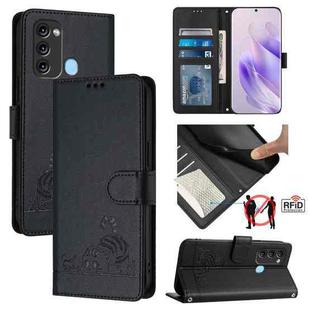 For itel S17 S661W / Vision 3 Cat Rat Embossed Pattern RFID Leather Phone Case with Lanyard(Black)