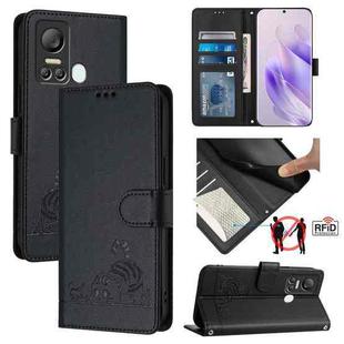 For itel S18 / Vision 5 Cat Rat Embossed Pattern RFID Leather Phone Case with Lanyard(Black)