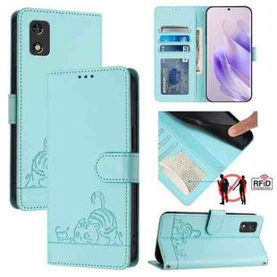 For itel A23 Pro / A17 Cat Rat Embossed Pattern RFID Leather Phone Case with Lanyard(Mint Green)