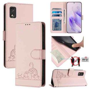 For itel A23 Pro / A17 Cat Rat Embossed Pattern RFID Leather Phone Case with Lanyard(Pink)