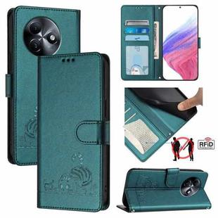 For itel S24 Cat Rat Embossed Pattern RFID Leather Phone Case with Lanyard(Peacock Green)