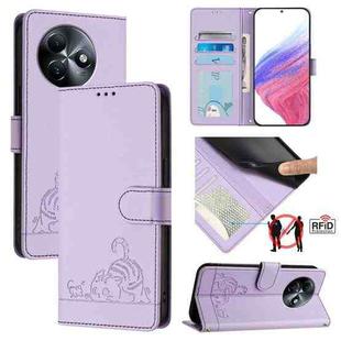 For itel S24 Cat Rat Embossed Pattern RFID Leather Phone Case with Lanyard(Purple)