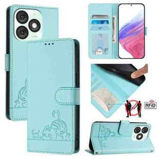 For itel A50 Cat Rat Embossed Pattern RFID Leather Phone Case with Lanyard(Mint Green)