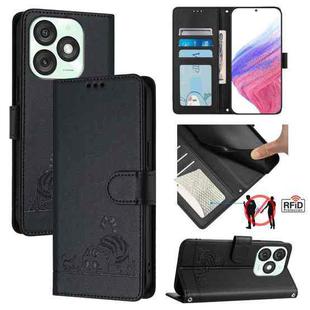 For itel A50 Cat Rat Embossed Pattern RFID Leather Phone Case with Lanyard(Black)