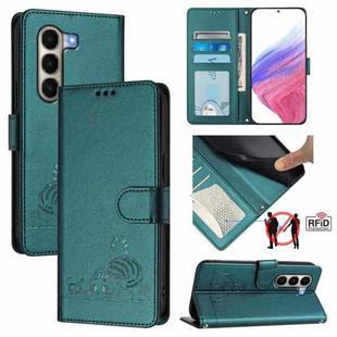 For Itel A95 5G Cat Rat Embossed Pattern RFID Leather Phone Case with Lanyard(Peacock Green)