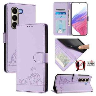 For Itel A95 5G Cat Rat Embossed Pattern RFID Leather Phone Case with Lanyard(Purple)