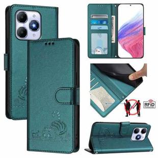 For Itel A90 Cat Rat Embossed Pattern RFID Leather Phone Case with Lanyard(Peacock Green)