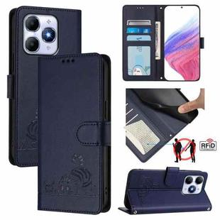 For Itel A90 Cat Rat Embossed Pattern RFID Leather Phone Case with Lanyard(Blue)