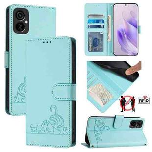 For Tecno Camon 19 NEO Cat Rat Embossed Pattern RFID Leather Phone Case with Lanyard(Mint Green)