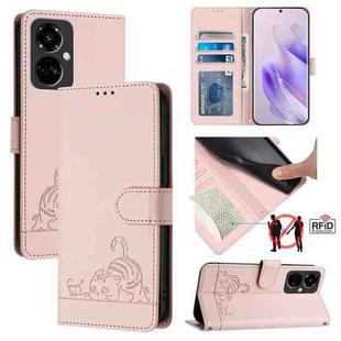 For Tecno Camon 19 Pro 5G Cat Rat Embossed Pattern RFID Leather Phone Case with Lanyard(Pink)