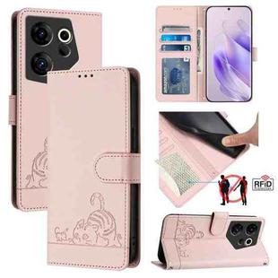 For Tecno Camon 20 Premier 5G / CK9N Cat Rat Embossed Pattern RFID Leather Phone Case with Lanyard(Pink)