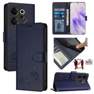 For Tecno Camon 20 Premier 5G / CK9N Cat Rat Embossed Pattern RFID Leather Phone Case with Lanyard(Blue)