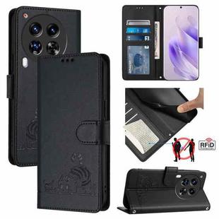 For Tecno Camon 30 Premier 5G cl9 Cat Rat Embossed Pattern RFID Leather Phone Case with Lanyard(Black)