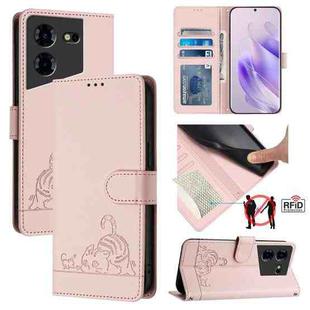 For Tecno Pova 5 4G Cat Rat Embossed Pattern RFID Leather Phone Case with Lanyard(Pink)