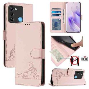 For Tecno Spark 9 Cat Rat Embossed Pattern RFID Leather Phone Case with Lanyard(Pink)