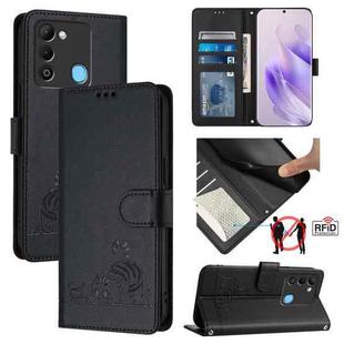 For Tecno Spark 9 Cat Rat Embossed Pattern RFID Leather Phone Case with Lanyard(Black)