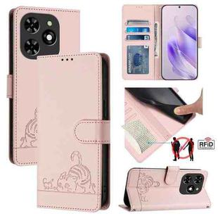 For Tecno Spark 20C Cat Rat Embossed Pattern RFID Leather Phone Case with Lanyard(Pink)