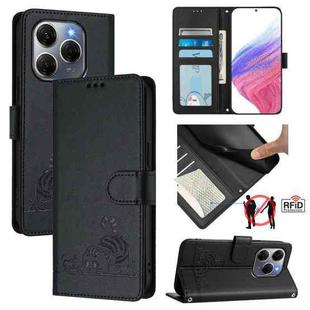 For Tecno Spark 20 Pro 5G Cat Rat Embossed Pattern RFID Leather Phone Case with Lanyard(Black)