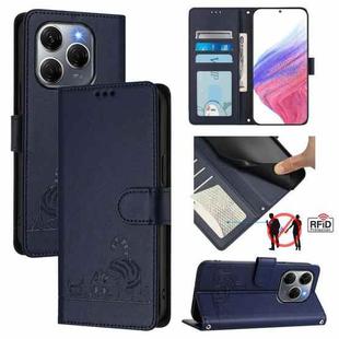 For Tecno Spark 20 Pro 5G Cat Rat Embossed Pattern RFID Leather Phone Case with Lanyard(Blue)