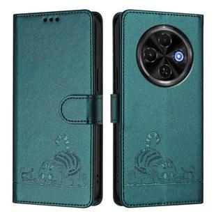 For Tecno Spark 30C 5G / Pop 9 5G Cat Rat Embossed Pattern RFID Leather Phone Case with Lanyard(Peacock Green)