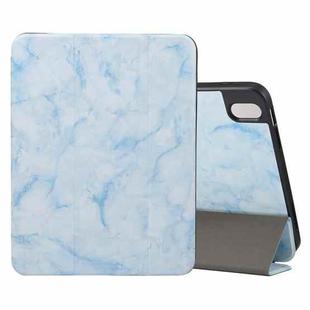 For iPad Air 11 2024 Three-fold Marble Texture Protective Tablet Case with Pen Slot(Blue)