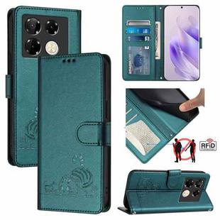 For Infinix Note 40 Pro 4G X6850 Cat Rat Embossed Pattern RFID Leather Phone Case with Lanyard(Peacock Green)
