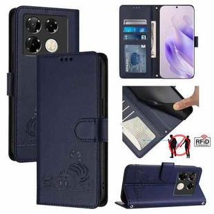 For Infinix Note 40 Pro 4G X6850 Cat Rat Embossed Pattern RFID Leather Phone Case with Lanyard(Blue)