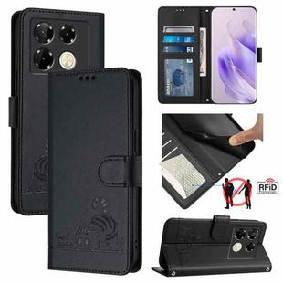 For Infinix Note 40 Pro 5G X6851 Cat Rat Embossed Pattern RFID Leather Phone Case with Lanyard(Black)