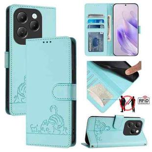 For Infinix Hot 40 / 40 Pro Cat Rat Embossed Pattern RFID Leather Phone Case with Lanyard(Mint Green)