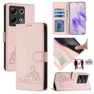 For Infinix Note 30 4G X6833B Cat Rat Embossed Pattern RFID Leather Phone Case with Lanyard(Pink)