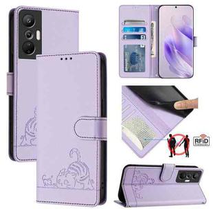 For Infinix Hot 20S / 20 Pro Cat Rat Embossed Pattern RFID Leather Phone Case with Lanyard(Purple)