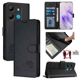 For Infinix Smart 7 X6515 Cat Rat Embossed Pattern RFID Leather Phone Case with Lanyard(Black)