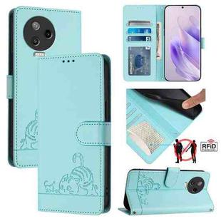 For Infinix Note 12 Pro 4G Cat Rat Embossed Pattern RFID Leather Phone Case with Lanyard(Mint Green)
