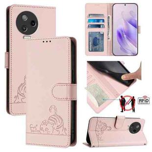 For Infinix Note 12 Pro 4G Cat Rat Embossed Pattern RFID Leather Phone Case with Lanyard(Pink)