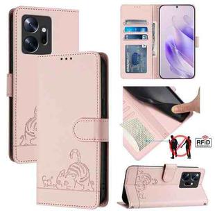 For Infinix Zero 20 Cat Rat Embossed Pattern RFID Leather Phone Case with Lanyard(Pink)