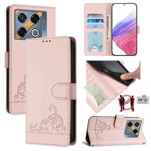 For Infinix GT 20 Pro/X6871 Cat Rat Embossed Pattern RFID Leather Phone Case with Lanyard(Pink)