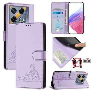 For Infinix GT 20 Pro/X6871 Cat Rat Embossed Pattern RFID Leather Phone Case with Lanyard(Purple)