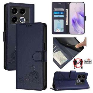 For Infinix Note 40 5G Cat Rat Embossed Pattern RFID Leather Phone Case with Lanyard(Blue)