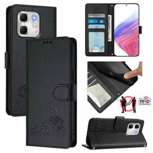 For Infinix Hot 50i 5G / Smart 9 4G Cat Rat Embossed Pattern RFID Leather Phone Case with Lanyard(Black)