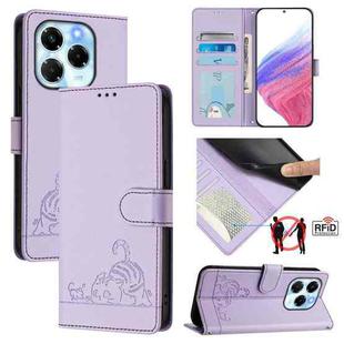 For Infinix Note 40X 5G Cat Rat Embossed Pattern RFID Leather Phone Case with Lanyard(Purple)