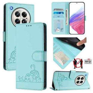 For Infinix Zero 40 4G / 5G Cat Rat Embossed Pattern RFID Leather Phone Case with Lanyard(Mint Green)