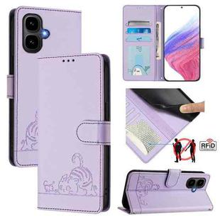 For Infinix Smart 10 4G / Tecno Pop 10 Cat Rat Embossed Pattern RFID Leather Phone Case with Lanyard(Purple)