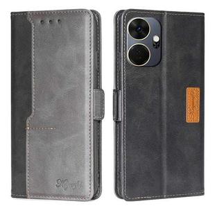 For Itel P55+ 4G Contrast Color Side Buckle Leather Phone Case(Black + Grey)