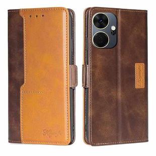 For Itel P55+ 4G Contrast Color Side Buckle Leather Phone Case(Dark Brown + Gold)