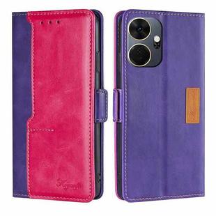 For Itel P55+ 4G Contrast Color Side Buckle Leather Phone Case(Purple + Rose Red)