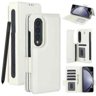 For Samsung Galaxy Z Fold4 Solid Color Multifunctional Folding Leather Phone Case with Pen Slot(White)