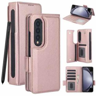 For Samsung Galaxy Z Fold4 Solid Color Multifunctional Folding Leather Phone Case with Pen Slot(Rose Gold)
