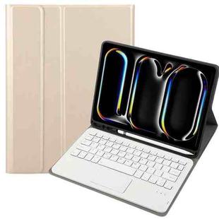 For iPad Pro 11 2024 A13B-A Lambskin Texture Bluetooth Touch Square Keyboard Leather Tablet Case with Pen Slot(Gold)